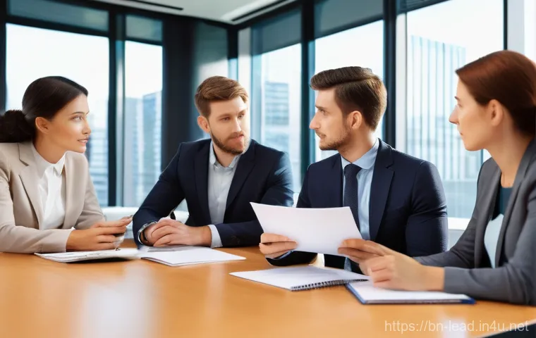 리더십 코칭의 실습과 이론 차이 - **Prompt:** A diverse group of four professionals, two men and two women, in their late 20s to early...