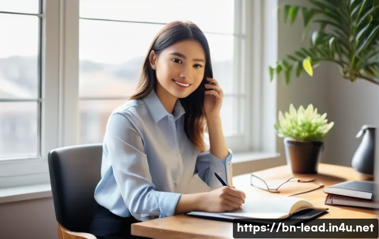 업무 일지 작성 방법 - **Prompt:** A young adult (20s-30s), dressed in smart business casual attire (such as a tucked-in bu...