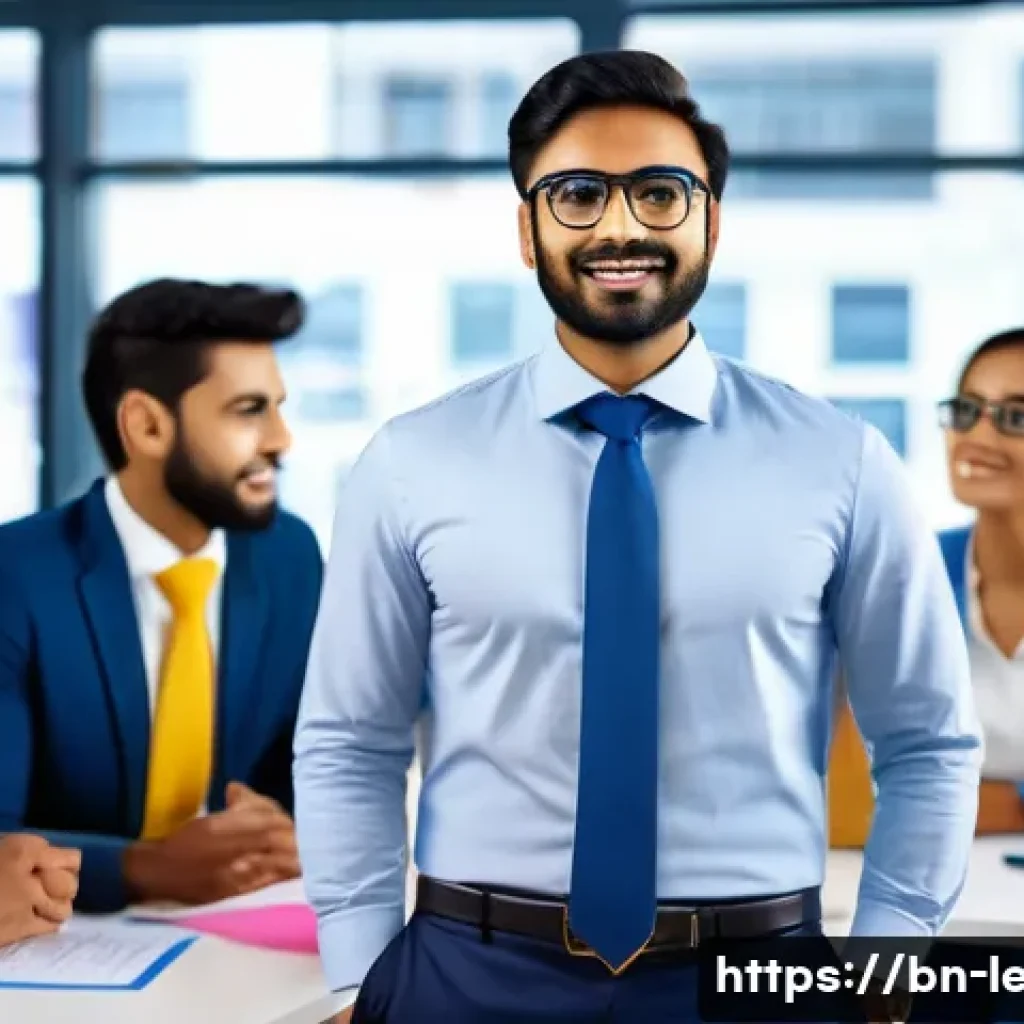 리더십 코치가 되는 방법 - A confident Bengali leadership coach standing in a modern office environment, wearing professional b...